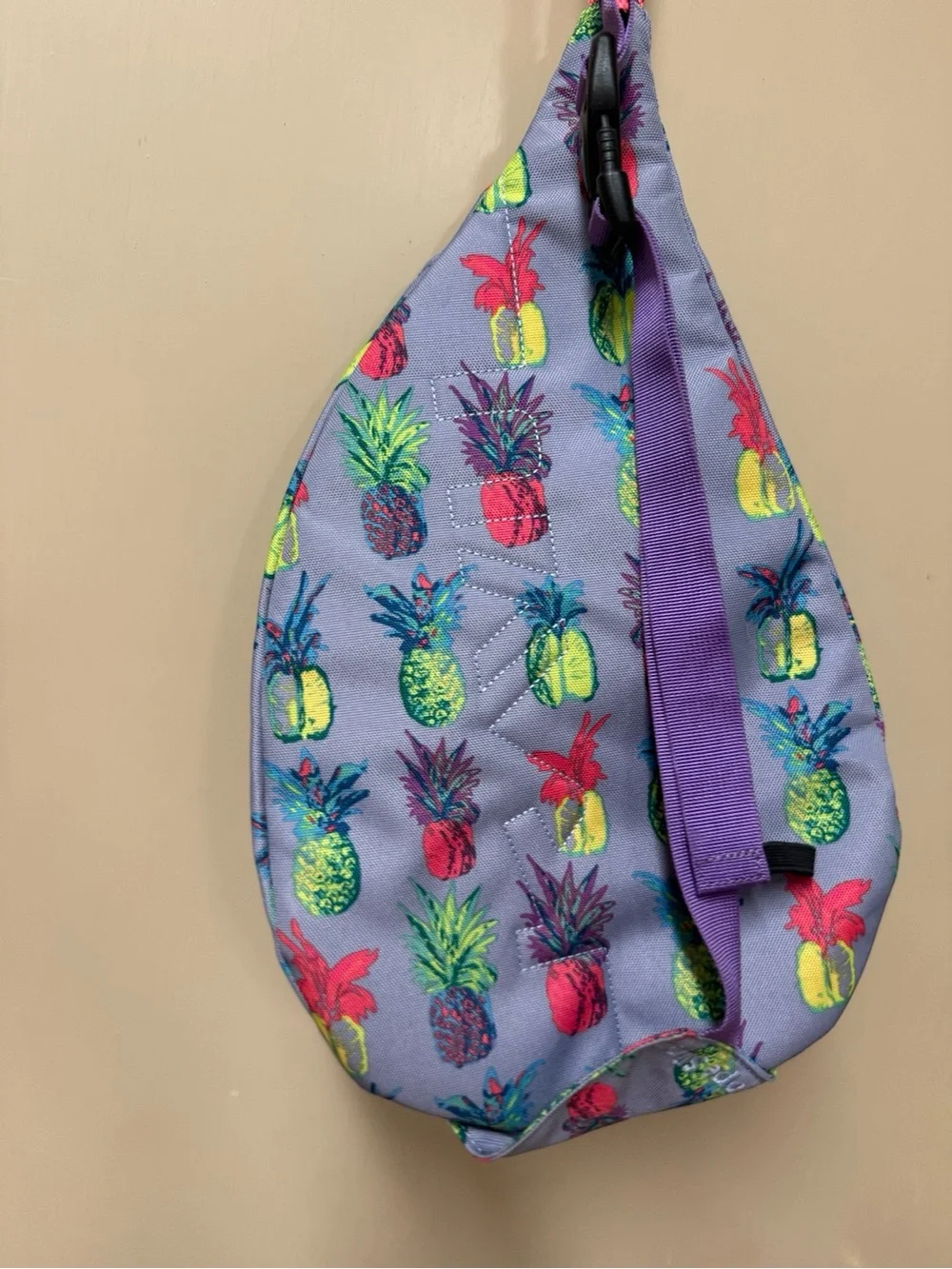 Kavu Gray Pineapple Print Rope Sling Bag with Neon Strap
